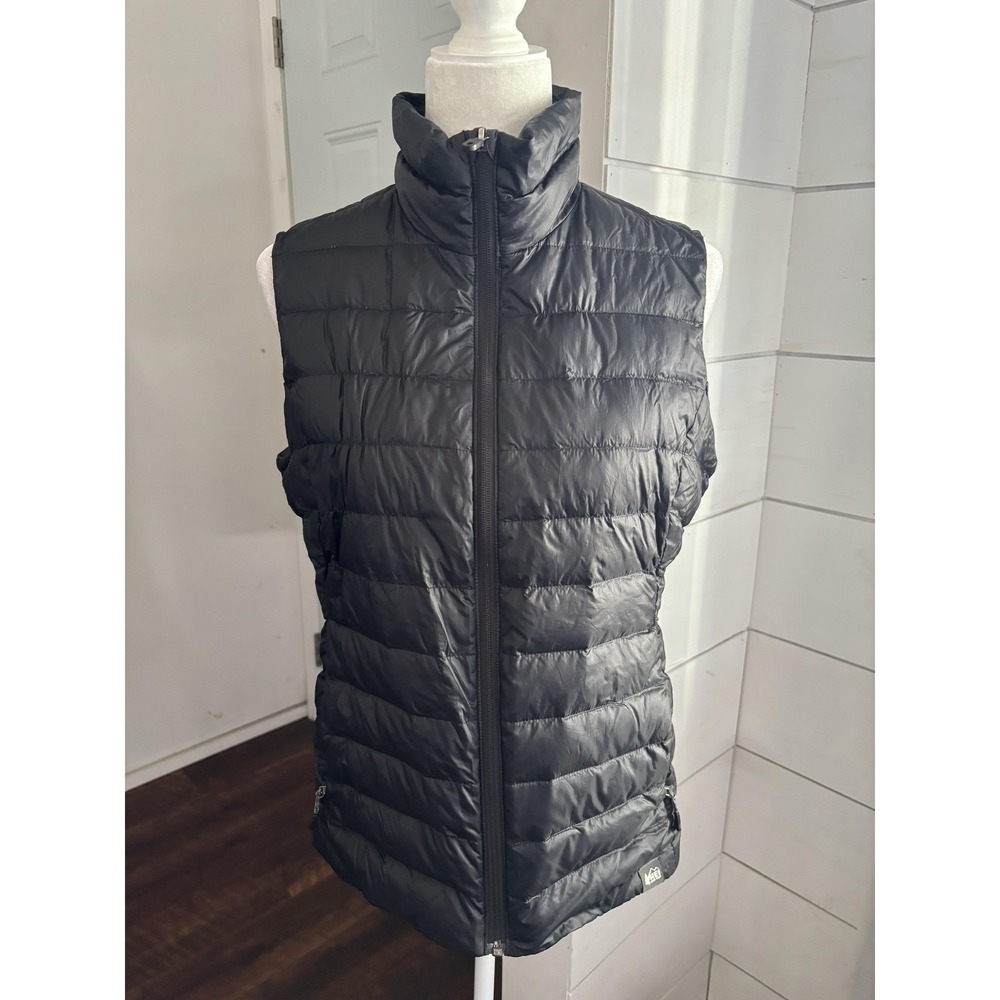 REI Co Op Puffer‎ Vest Womens Medium Black Down Insulated Packable Lightweight